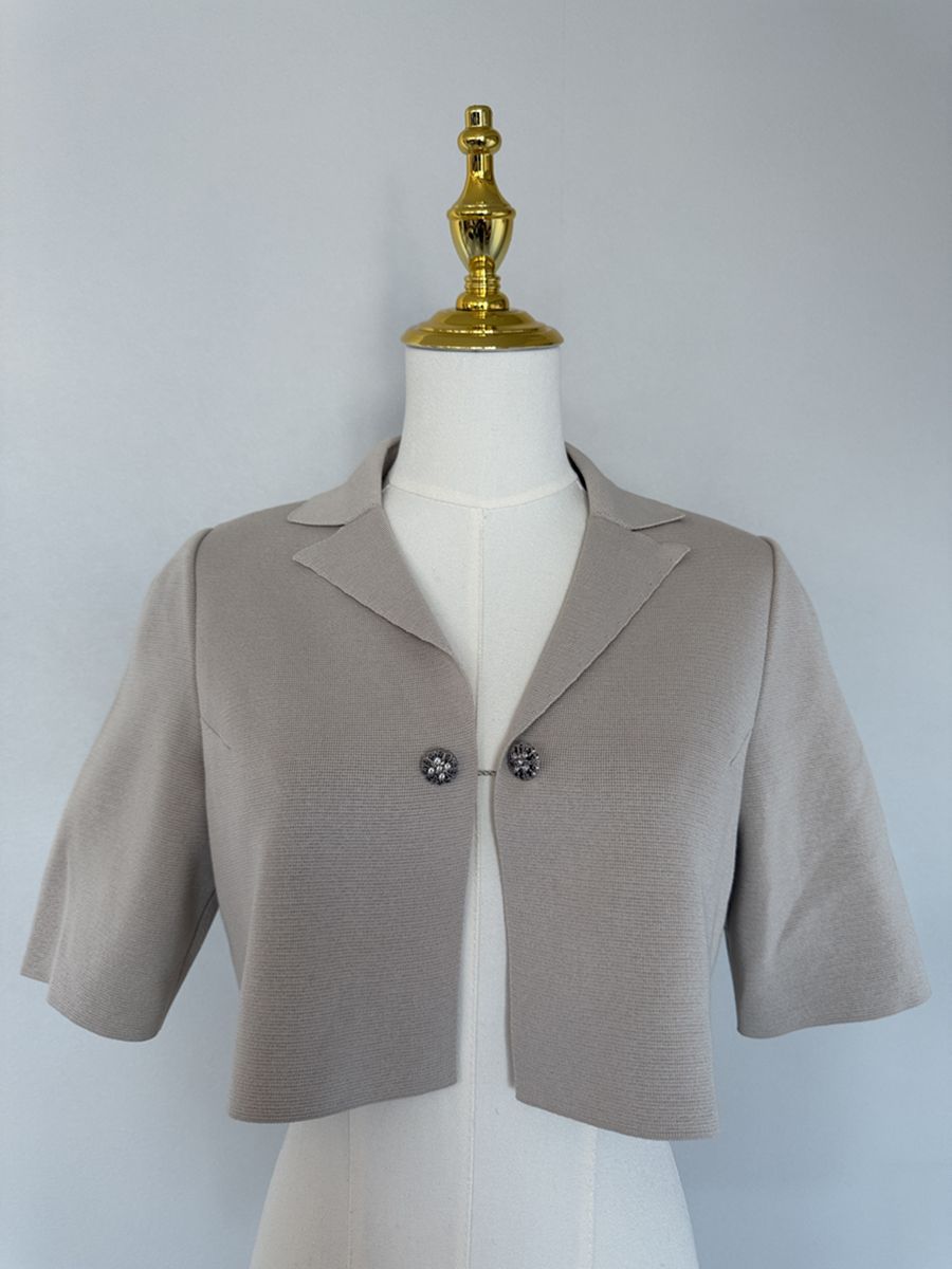 【美品】FOXEY BOUTIQUE /フォクシーブティック40 サンドベージュ ジャケット リトルジュエル ポリエステル