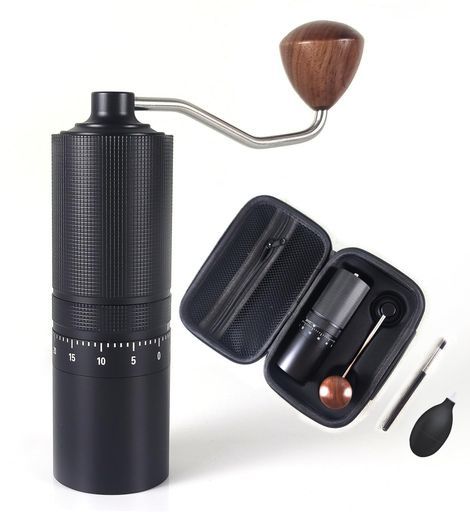OneBean手挽きコーヒーミル無限N2コーヒーグラインダー手動式ハンドミル七角ステンレス臼全金属外部粗さ調整機能清掃しやすい携帯便利のバッグ付き省力均一coffeegrinder(無限N2-ブラック)