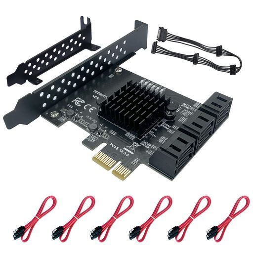 SATAカード6ポートPCIex1増設6Gbps高速伝送ASM1166チップ搭載ヒートシンク付SATA3.0拡張カードケーブル6本付属WindowsMacLinux対応