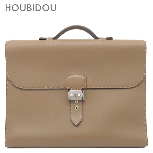 エルメス HERMES ビジネスバッグ サックアデペッシュ ライト 1-37 エバーカラー タバックキャメル シルバー金具 茶 書類ケース ヘアライン D【中古】 220,420円