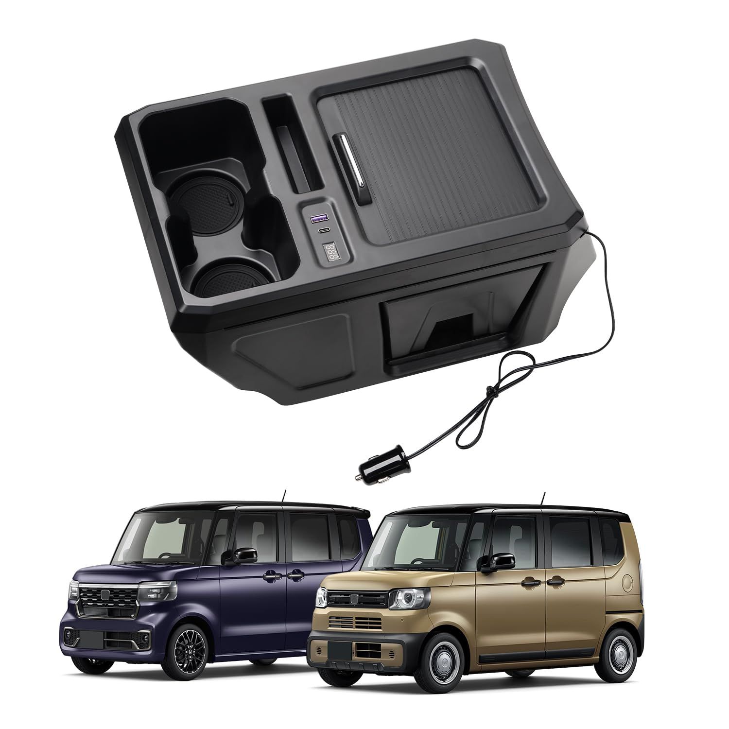 Auto Spec ホンダ 新型 N-BOX nboxカスタム JF5/JF6 に適合 コンソールボックス センターコンソール センターテーブル ドリンクテーブル ゴミ箱 JOY 中央コンソールボックス 雰囲気ランプ付き ロアボックス USB電源 スマホ充kk