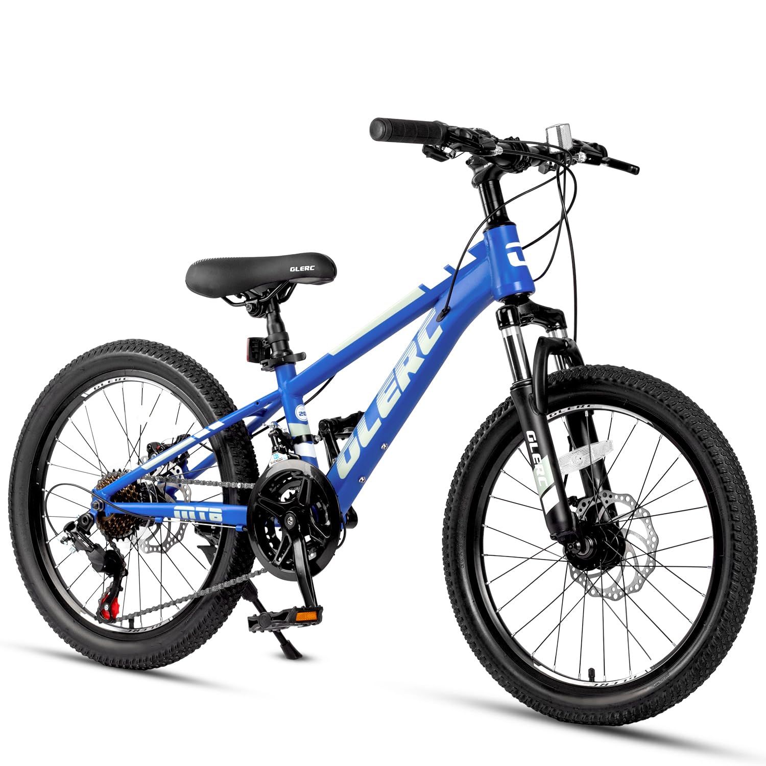 新品 【Glerc】Sky Line子ども用マウンテンバイク 子供自転車MTB オンロードオフロード 男の子女の子小学生中学生 街乗り通学 21段変速 フロントサスペンション ディスクブレーキ 20インチ 青ブルー