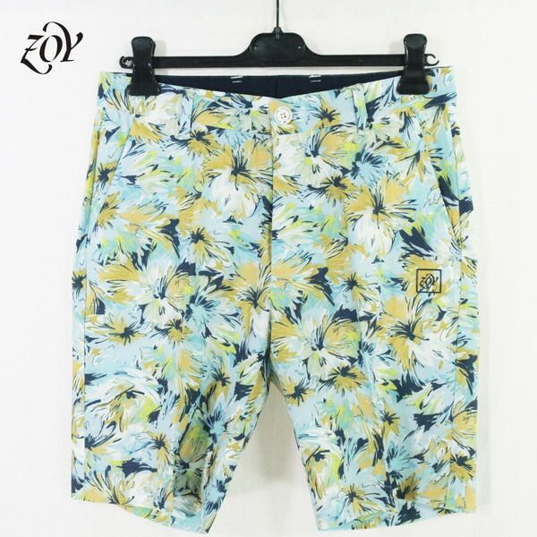 60%OFF 新品 ゾーイ ZOY ショートパンツ 85 HPT202 L-LLサイズ ライトブルー×イエロー メンズ ハーフパンツ ポリエステル×ポリウレタン POLYGIENE 春夏 ゴルフウェア 071442414