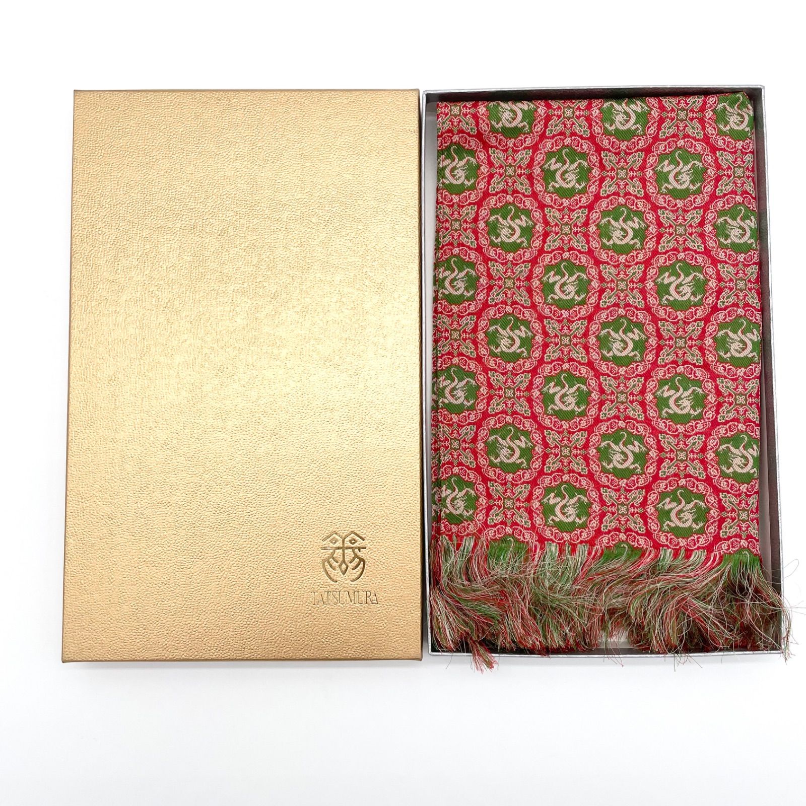 京都龍村美術織物　絹100% 花柄刺繍 テーブルセンタ 龍村美術織物 龍村錦 絹100% テーブルセンター 敷物 桐箱入 絹 高級