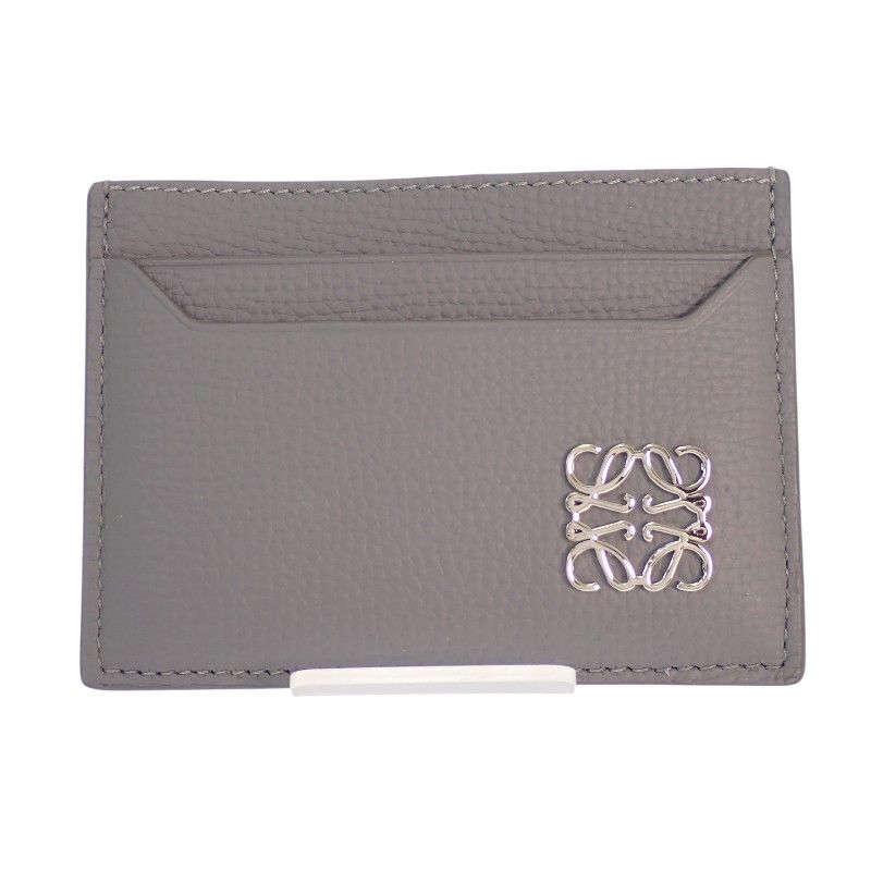 ロエベ LOEWE アナグラム プレーン カードホルダー 美品 C821075X01 カードケース カーフ グレー シルバー金具 レディース メンズ【中古】【Aランク】