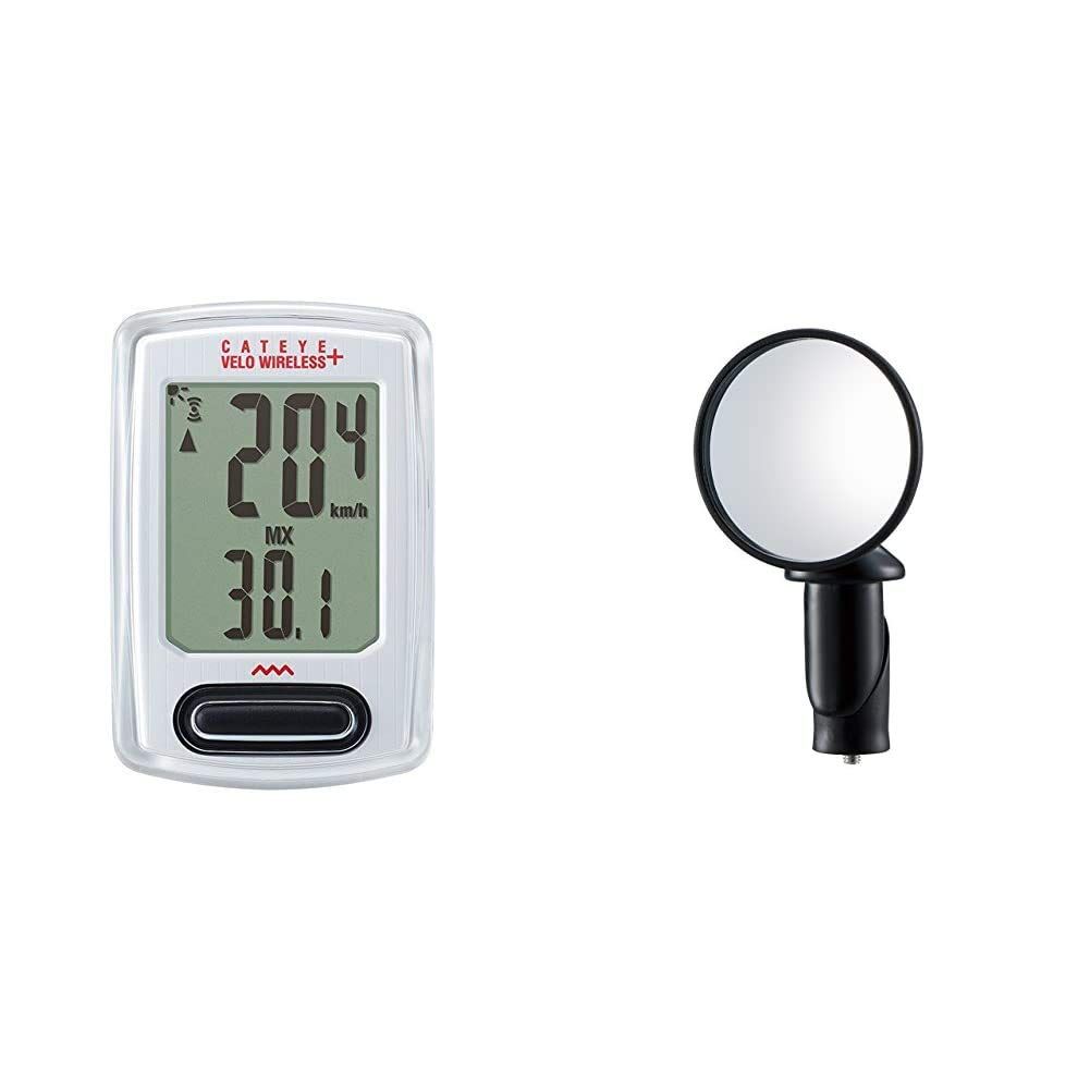 新品 キャットアイ(CAT EYE) サイクルコンピュータ VELO WIRELESS+ CC-VT235W ベロワイヤレスプラス 自転車用速度計 雨天時も使用可能 生活防水 バックライト 時刻 消費カロリー 日本語説明書付き バーエンドミラー セット