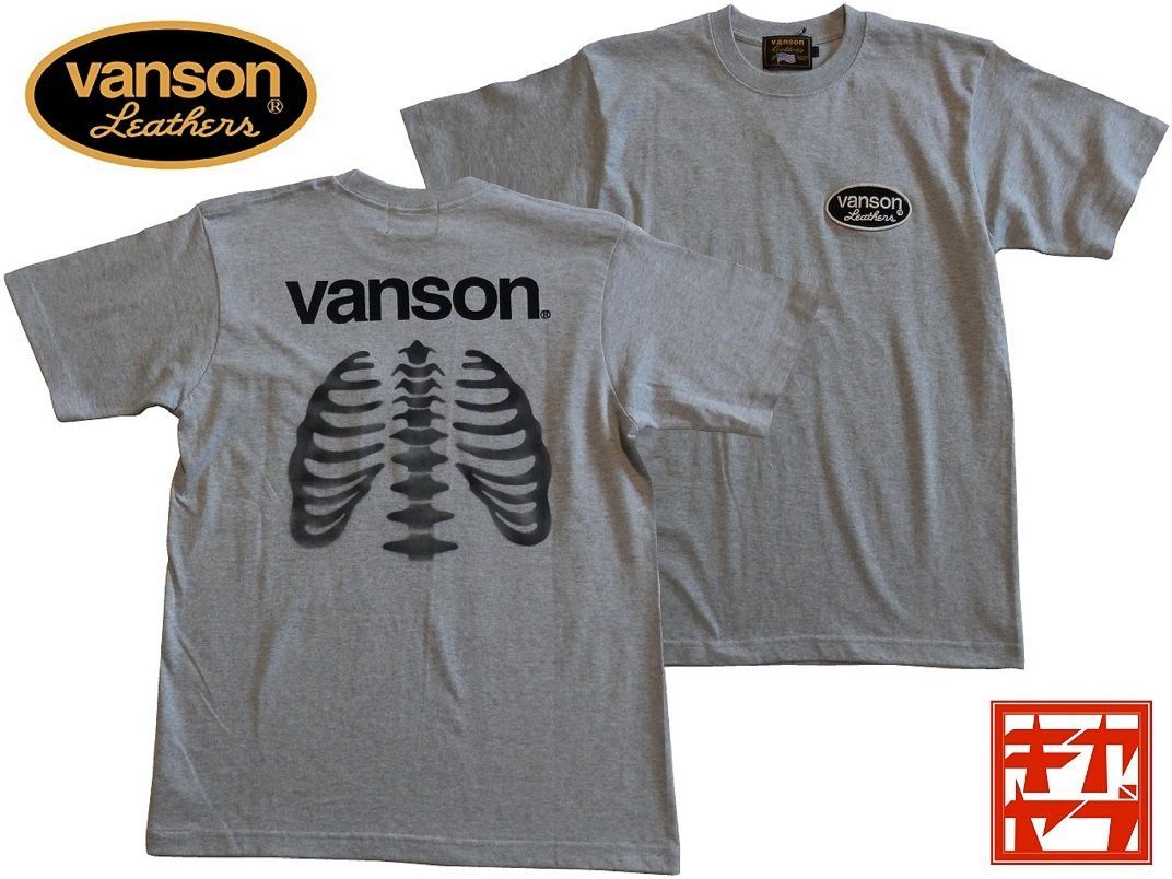 バンソン／vanson／Lサイズ／半袖Ｔシャツ／NVST-2318／グレー／新品／送料無料／バイカー／6.2オンス天竺／ボーン／ステンシル