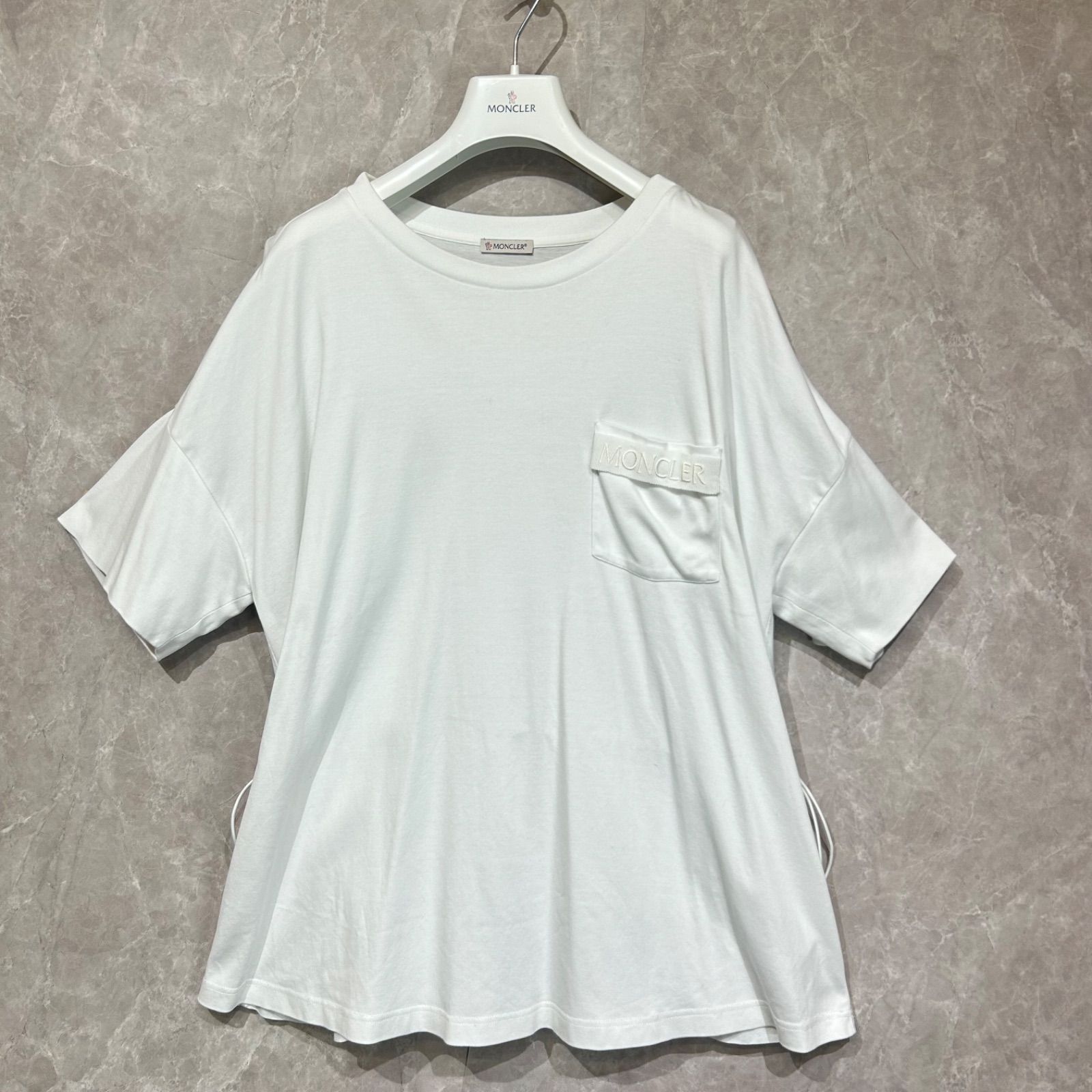 MONCLER モンクレール切り替え半袖Tシャツ白Lワッペン