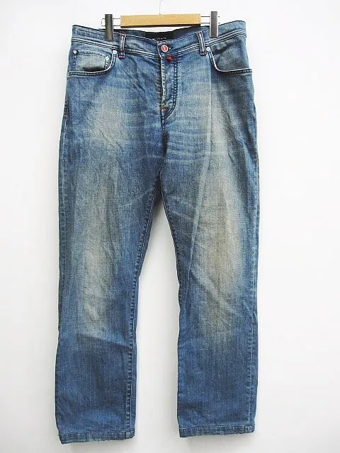 Kiton キートン ホワイトデニム パンツ ボタンフライ ロゴパッチ Kiton