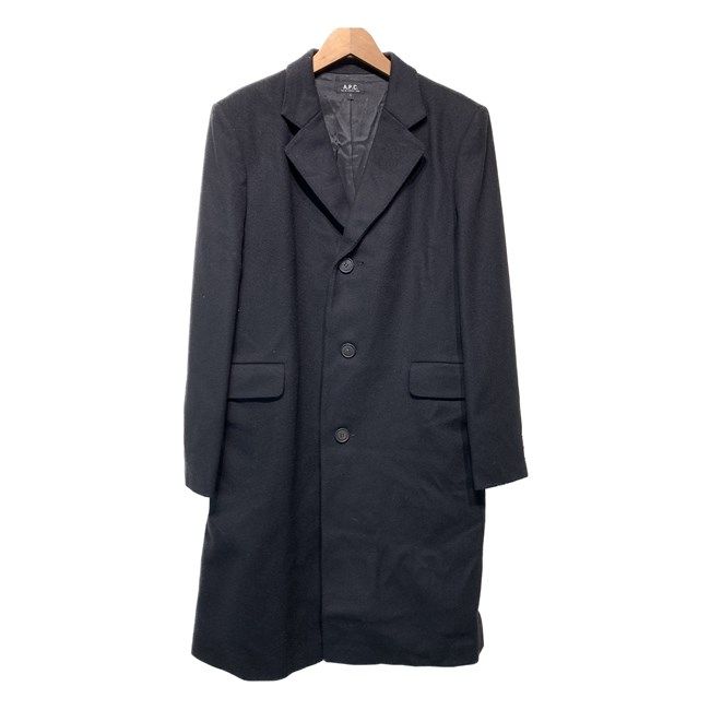 【中古】　A.P.C.　スタンダードカラーコート　チェスターコート　ロング丈　アウター　ウール　無地　フランス製　古着　/1587