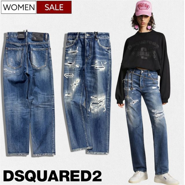 【定価111,100円(税込)】DSQUARED2 ディースクエアード リラクシーなシルエットと都会的な計算されたウォッシュ&クラッシュ加工が目を惹くワイドストレートデニムパンツ ジーンズ CRASH REPAIR DENIM 《BOSTON JEANS-ボス