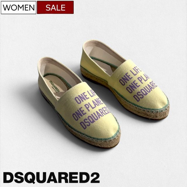 【定価82,500円(税込)】DSQUARED2 ディースクエアード 華やかなカラーリングとかわいいロゴで大人のラグジュアリーカジュアルを演出する！ONE LIFE ONE PLANET デザイン エスパドリーユ スリッポン シューズ スニーカー 靴 ロゴ