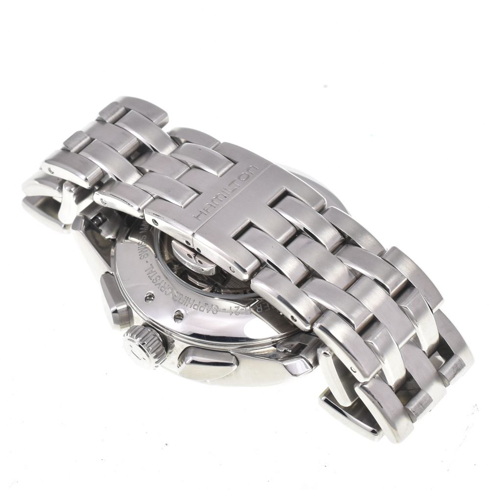 ハミルトン HAMILTON H325960 ジャズマスター クロノグラフ 裏スケ ブラック 自動巻き メンズ 良品 腕時計 G#147457