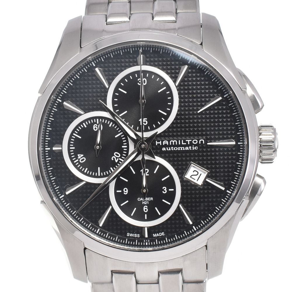 ハミルトン HAMILTON H325960 ジャズマスター クロノグラフ 裏スケ ブラック 自動巻き メンズ 良品 腕時計 G#147457