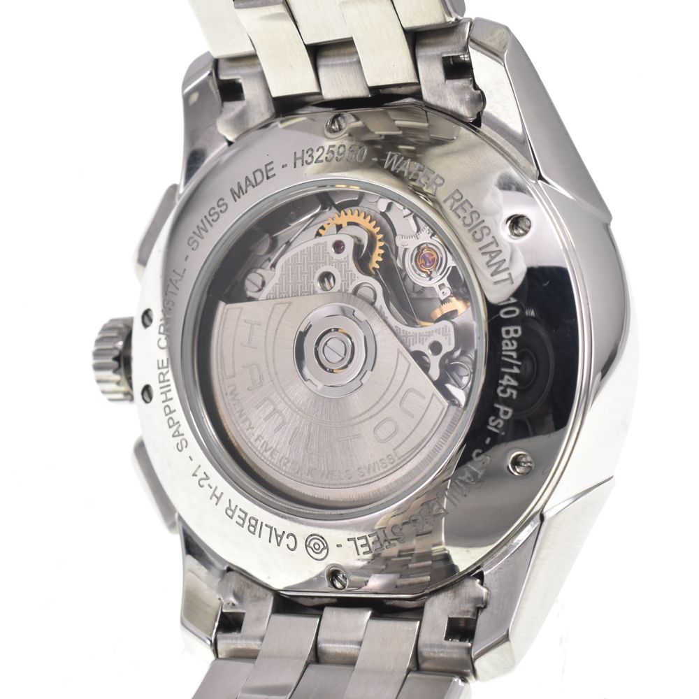 ハミルトン HAMILTON H325960 ジャズマスター クロノグラフ 裏スケ ブラック 自動巻き メンズ 良品 腕時計 G#147457