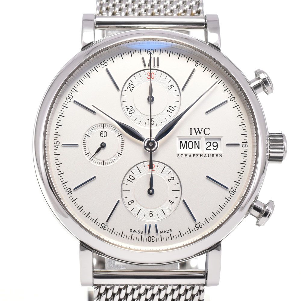 IWC IWC SCHAFFHAUSEN IW391037 ポートフィノ クロノグラフ デイデイト シルバー 自動巻き メンズ 美品 箱・保証書付き 腕時計 G#147199