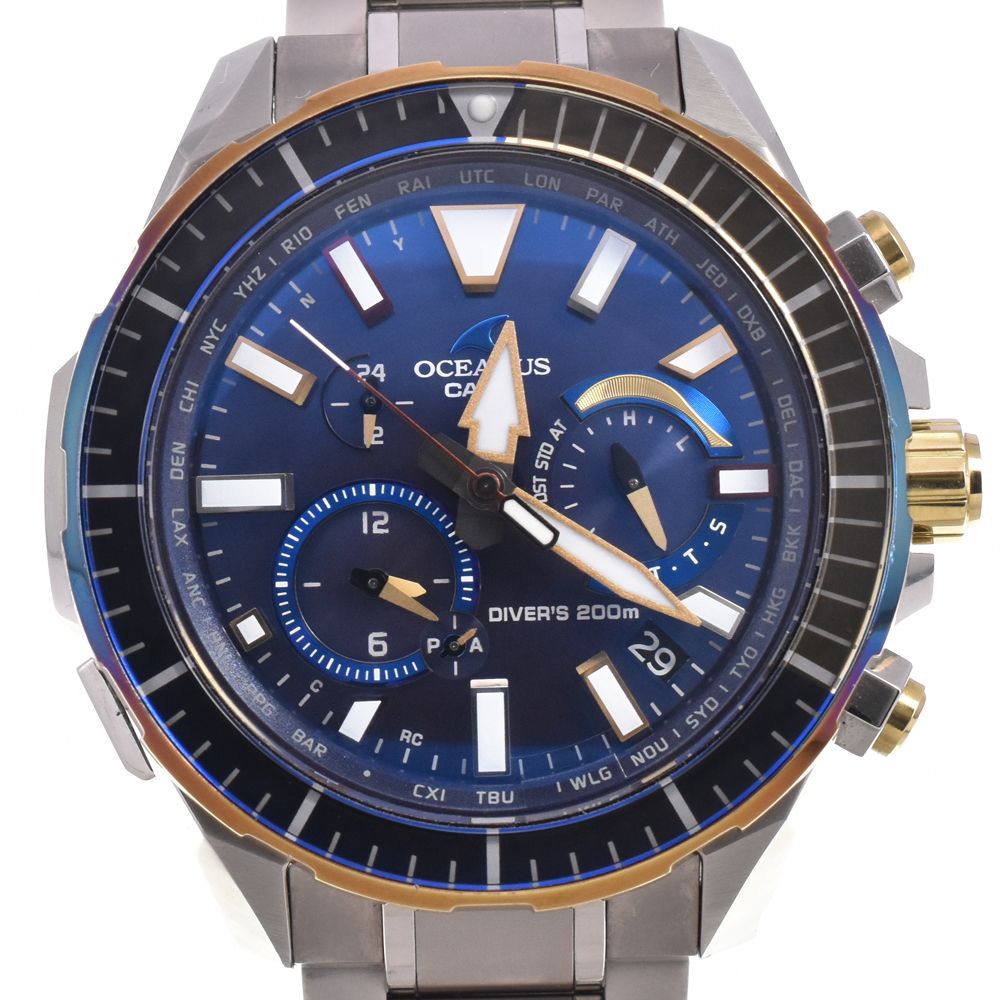 カシオ CASIO OCW-P2000D-2AJF オシアナス カシャロ チタン 本格ダイバーズ ソーラー電波 メンズ 美品 箱・保証書付き 腕時計 G#147433