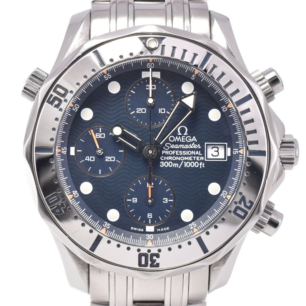 オメガ OMEGA 2598.80 シーマスター 300M クロノグラフ デイト ブルー 自動巻き メンズ 箱・保証書付き 腕時計 G#146593