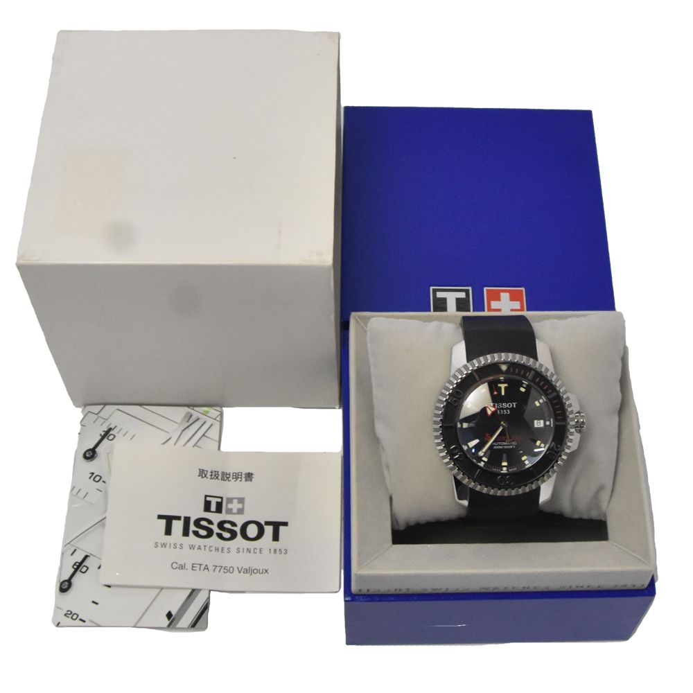 ティソ TISSOT A464/564 シースター1000 デイト ブラック 自動巻き メンズ 美品 箱付き 腕時計 G#146996 ティソ TISSOT A464/564 シースター1000 デイト ブラック 自動巻き メンズ 美品 箱付き 腕時計 G#146996