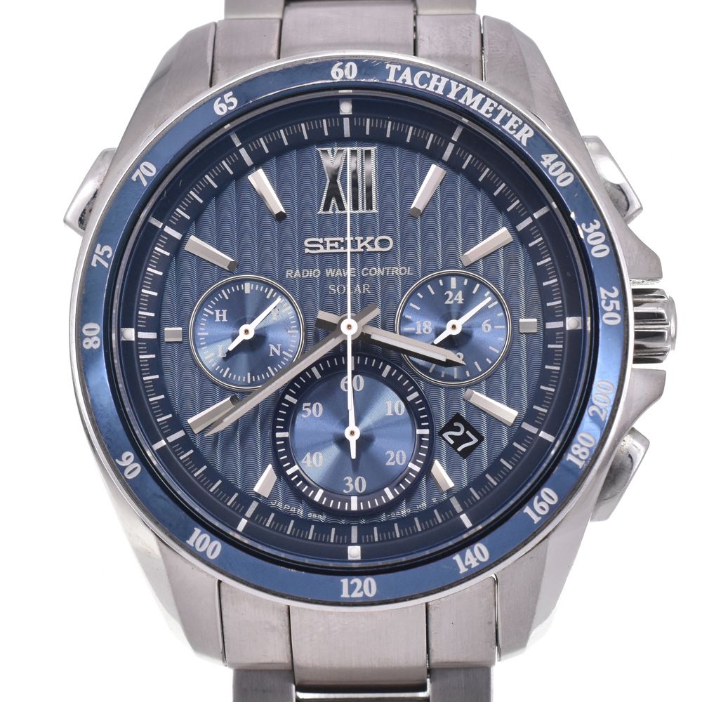 セイコー SEIKO 8B82-0AL0 ブライツ クロノグラフ ブルー ソーラー電波 メンズ 箱・保証書付き 腕時計 G#146761