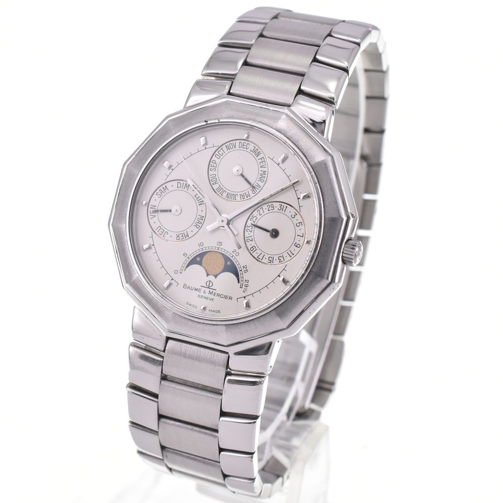ボーム＆メルシェ Baume & Mercier 6131.2 リビエラ トリプルカレンダー ムーンフェイス ホワイト クォーツ メンズ 腕時計 G#146075