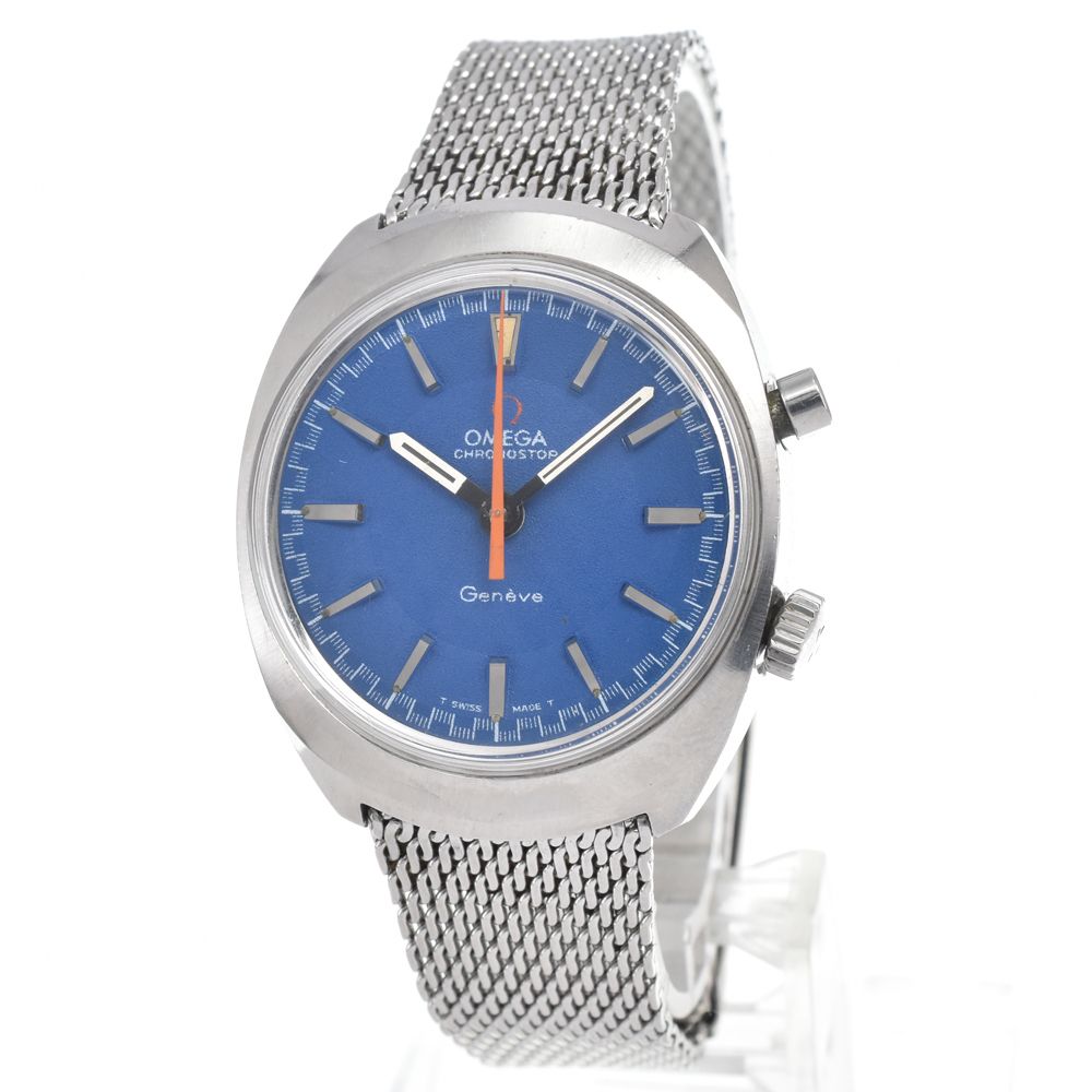 オメガ OMEGA 145.009 ヴィンテージ ジュネーブ クロノストップ Cal.865 ブルー 手巻き メンズ 美品 腕時計 Y#146217 オメガ OMEGA 145.009 ヴィンテージ ジュネーブ クロノストップ Cal.865 ブルー 手巻き メンズ 美品 腕時計 Y#146217
