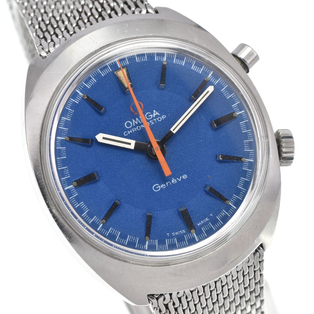 オメガ OMEGA 145.009 ヴィンテージ ジュネーブ クロノストップ Cal.865 ブルー 手巻き メンズ 美品 腕時計 Y#146217 オメガ OMEGA 145.009 ヴィンテージ ジュネーブ クロノストップ Cal.865 ブルー 手巻き メンズ 美品 腕時計 Y#146217