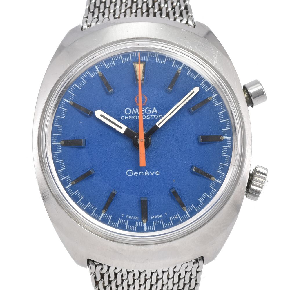 オメガ OMEGA 145.009 ヴィンテージ ジュネーブ クロノストップ Cal.865 ブルー 手巻き メンズ 美品 腕時計 Y#146217