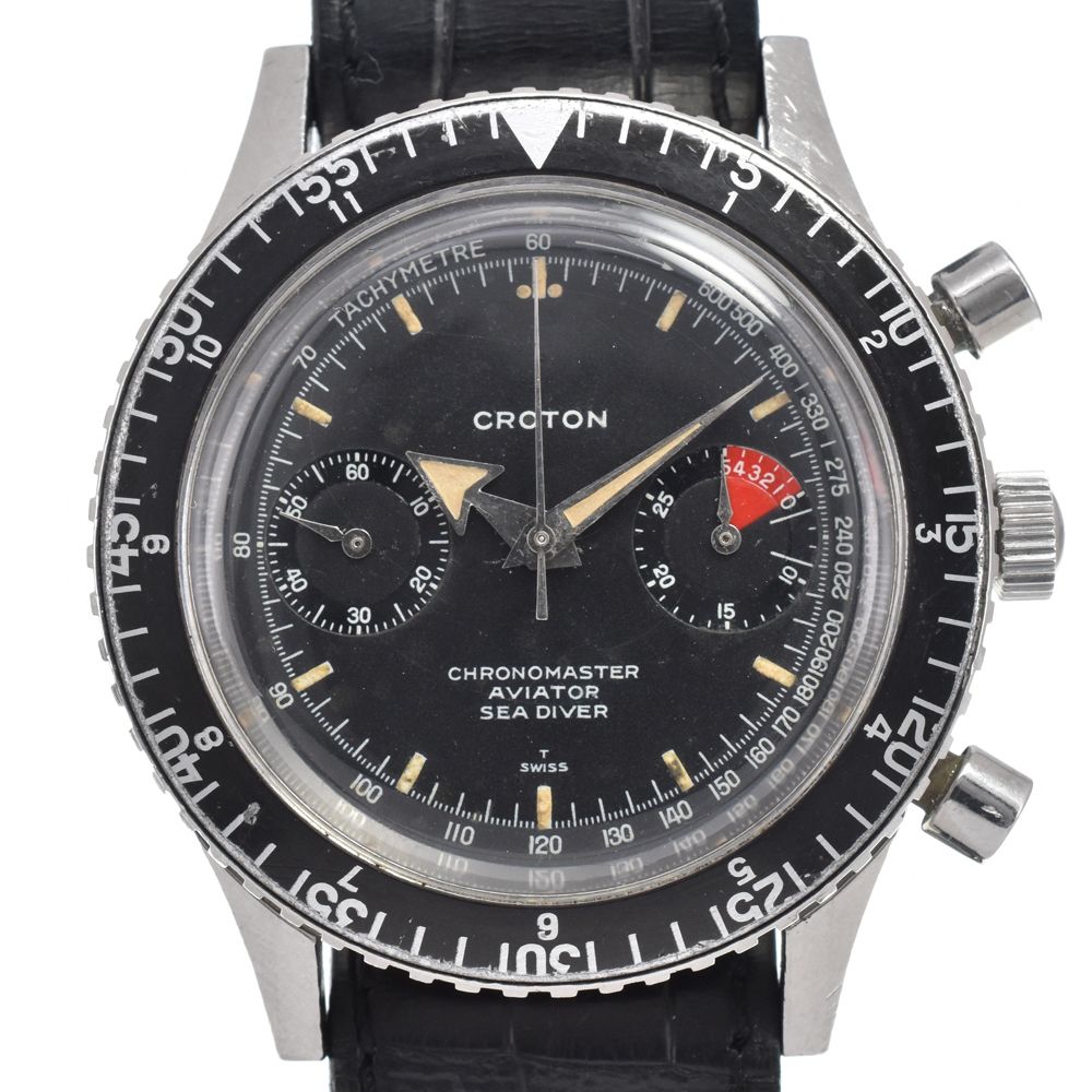 クロトン CROTON 9870 ヴィンテージ クロノマスター アヴィエイター シーダイバー クロノグラフ 手巻き メンズ 良品 腕時計 Y#146269