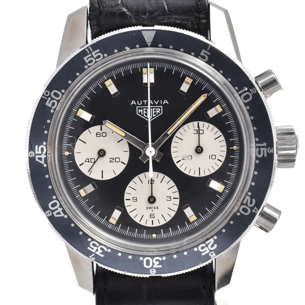 ホイヤー Heuer 2446C ヴィンテージ オータビア クロノグラフ ブラック 手巻き メンズ 良品 腕時計 Y#146346