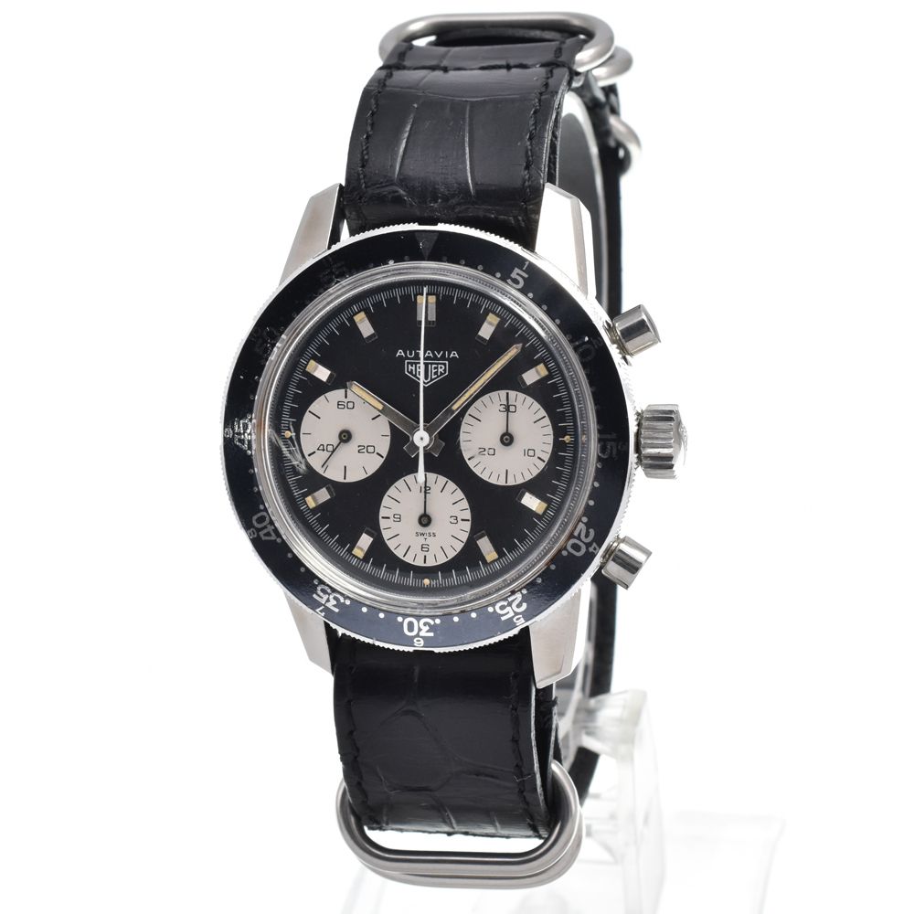 ホイヤー Heuer 2446C ヴィンテージ オータビア クロノグラフ ブラック 手巻き メンズ 良品 腕時計 Y#146346
