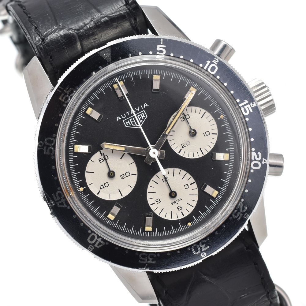 ホイヤー Heuer 2446C ヴィンテージ オータビア クロノグラフ ブラック 手巻き メンズ 良品 腕時計 Y#146346