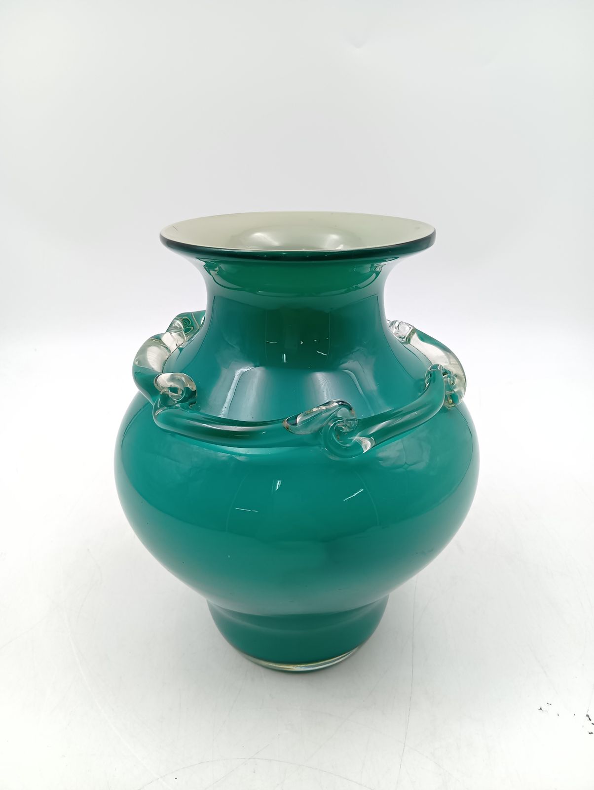 花瓶 ガラス製 昭和レトロ グリーン系 カメイガラス KAMEI GLASS OSAKA_Y9235