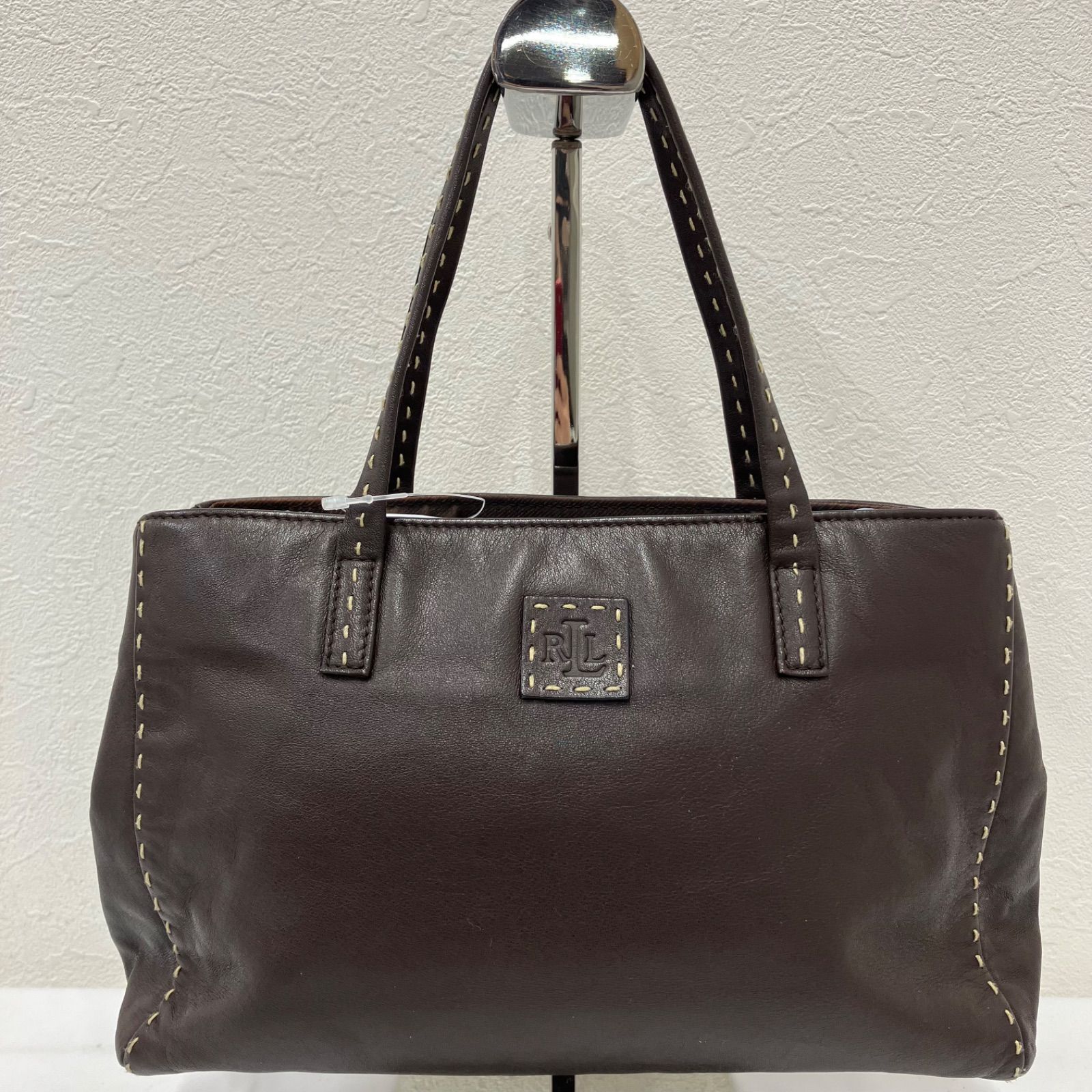 3001　LAUREN RALPH LAUREN　ローレンラルフローレン　ハンドバッグ　ブラウン　レザー　ステッチ　バッグ　ミニバッグ　ミニ　小さめ　レディース　シンプル　きれいめ