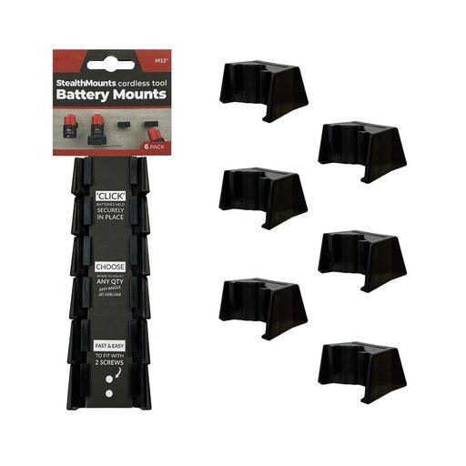 StealthMountsバッテリーホルダーMilwaukeeM12対応(6個パック)-ブラック|StealthMountsバッテリーマウント|英国製