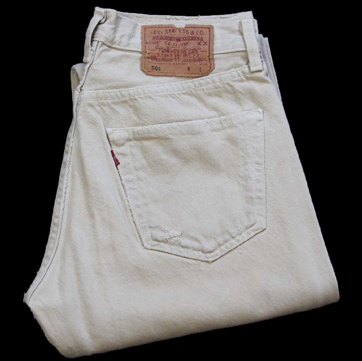 90s USA製 Levi'sリーバイス 501 ダメージ カラーデニムパンツ カーキ W32★A5 オールド ビンテージ ジーンズ ストレート