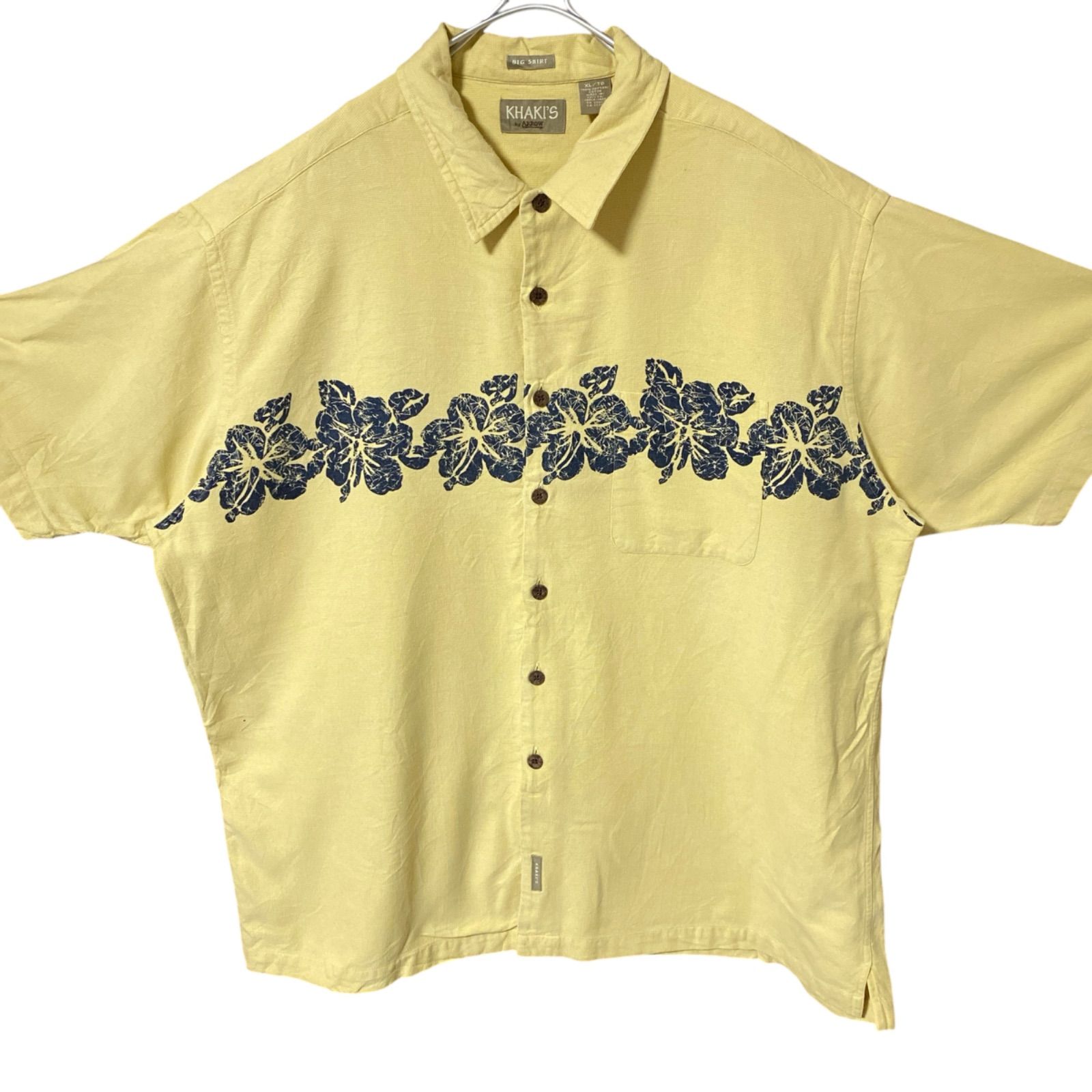 CHM KHAKI’S by ARROW アロハシャツ 半袖 花柄 ボタニカル イエロー コットン ビッグシルエット XL メンズ レディース ユニセックス 古着