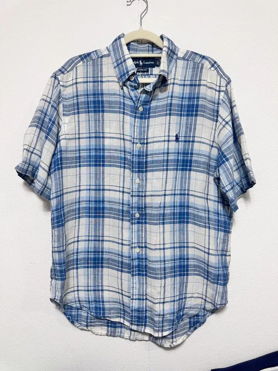 ポロ ラルフローレン ブルー CHECK リネン シャツ