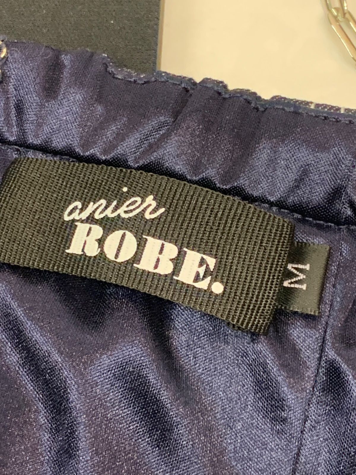 2744 未使用 anier ROBE de FLEURS アニエル ローブドフルール キャバクラ ドレス セットアップ デニム プリーツ チェーンストラップ タイト ミニ フロントジップ キャバドレス M