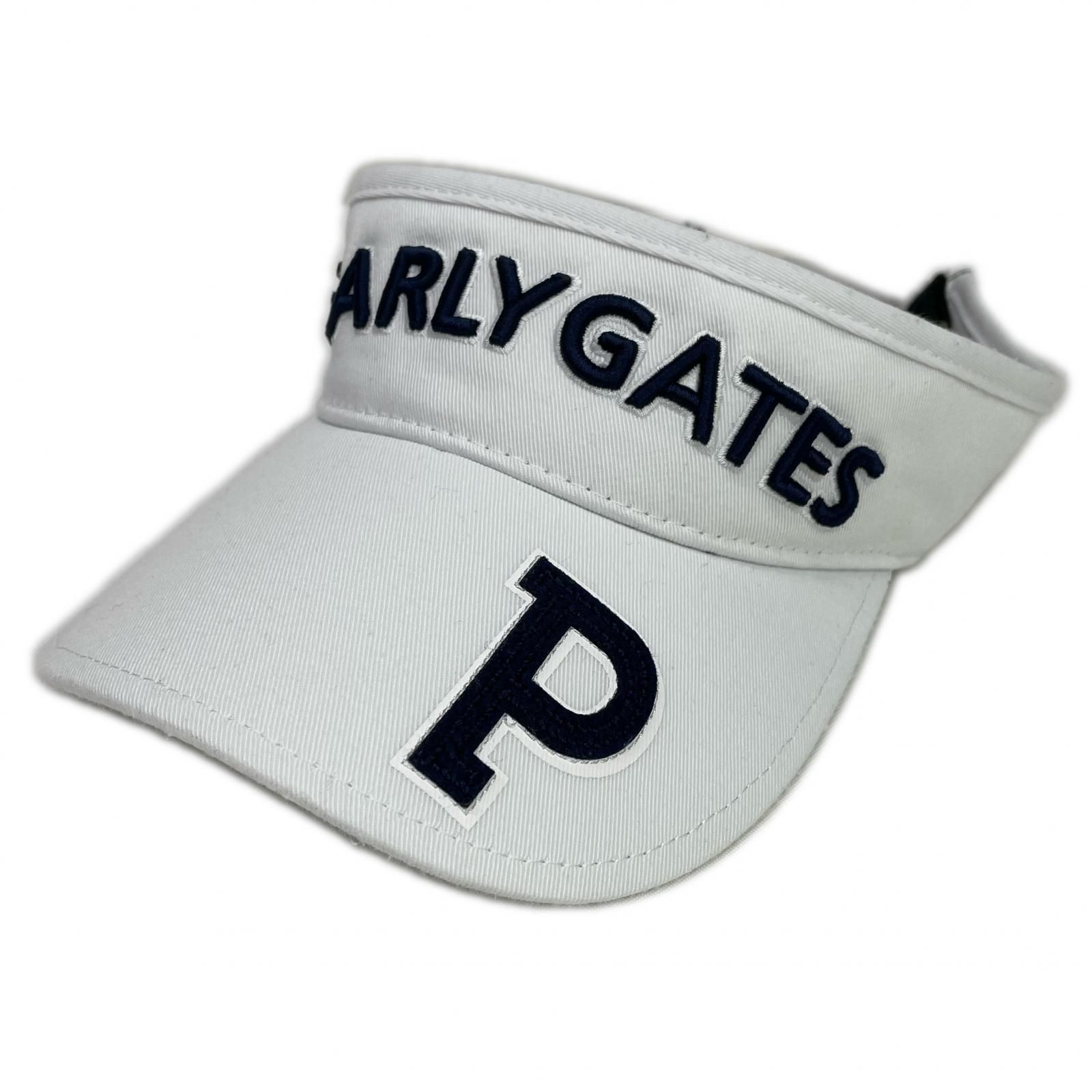 中古 パーリーゲイツ PEARLY GATES サンバイザー フリー ホワイト 刺しゅうロゴ ワッペン
