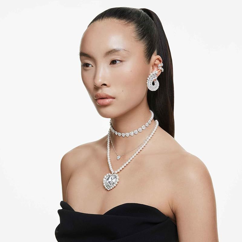 【新品】 Ariana Grandeコレクション、クリアクリスタル&パール、ロジウム仕上げ、Ariana Grandeジュエリーコレクションの一部、ネックレス、イヤリング、ブレスレット。, One Size, クリスタル、キュービックジルコニア。, クリスタル