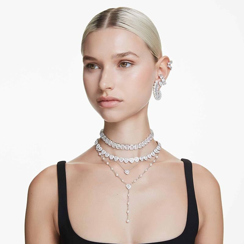 【新品】 Ariana Grandeコレクション、クリアクリスタル&パール、ロジウム仕上げ、Ariana Grandeジュエリーコレクションの一部、ネックレス、イヤリング、ブレスレット。, One Size, クリスタル、キュービックジルコニア。, クリスタル