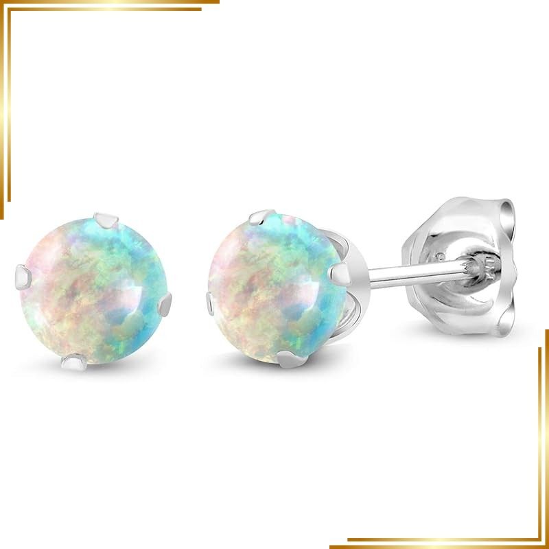 [Brand New] [Gem Stone King] 0.5 Carat Simulated White Opal Earrings for Women, 925 Silver, Compatible with Metal Allergies, October Birthstone, Birthday Gift 1