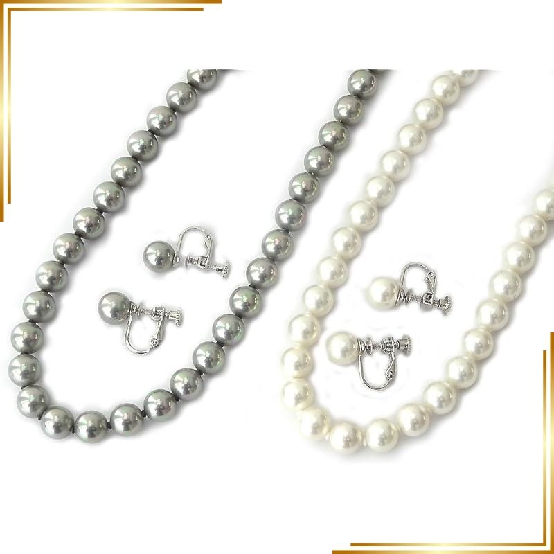 【新品】 [あなたと私の宝石箱] 花珠貝パール ネックレス イヤリング・2本セット8.0mmホワイト＆ブラック42cm ＜日本産＞ 【ギフトラッピング済み】 1