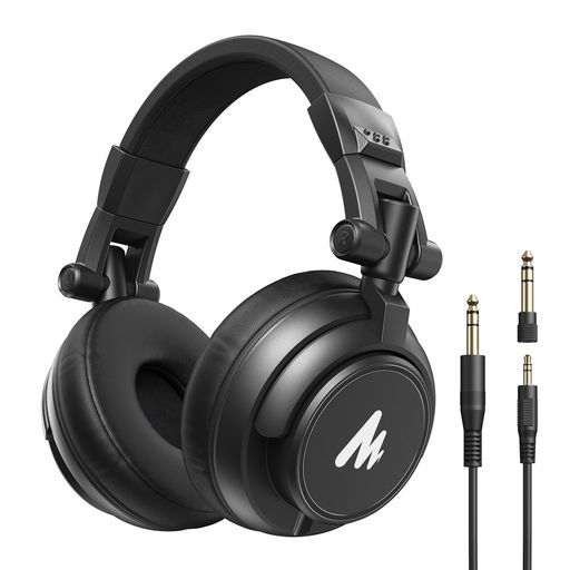 MAONOモニターヘッドホンヘッドフォン有線オーバーイヤーヘッドホンDJ用ヘッドホン密閉型遮音折り畳み可能50mm径ドライバー搭載3.5mm/6.35mmプラグ付き