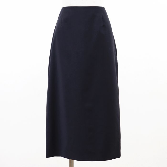 【美品】PRADA プラダ ロング スカート サイズ 42 レディース トライアングルマーク ペンシル ストレート Iライン ボトムス ネイビー 紺 イタリア製