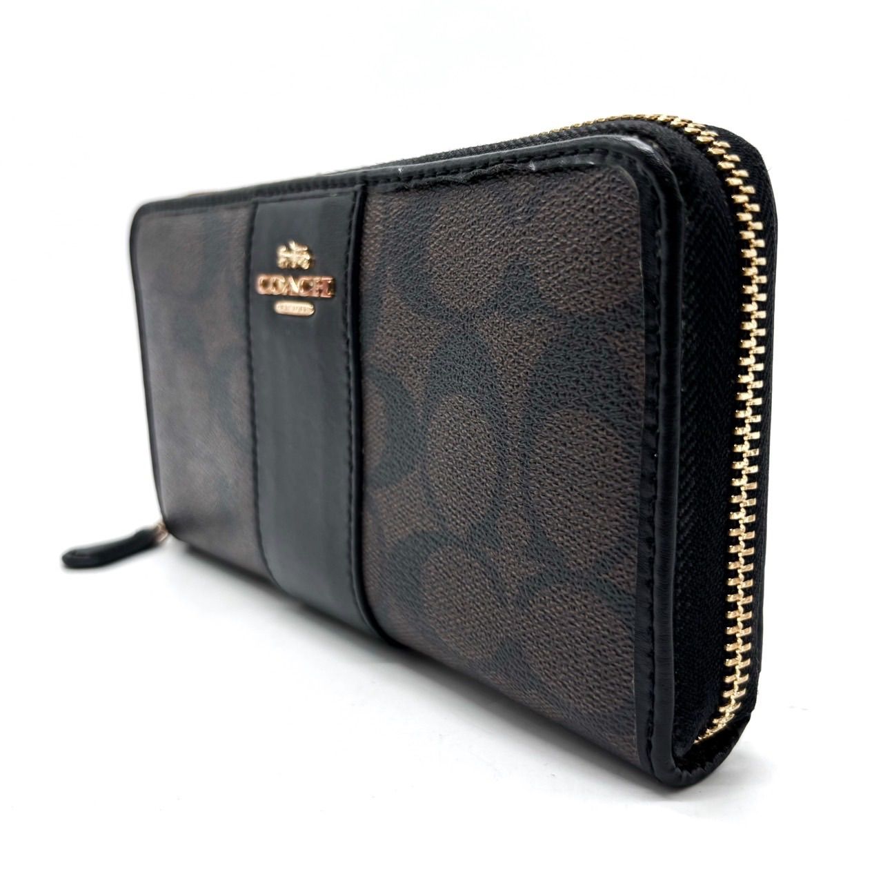 【良品】coach signature longwallet coincase pvc goldplate brown y2k unisex コーチ 長財布
