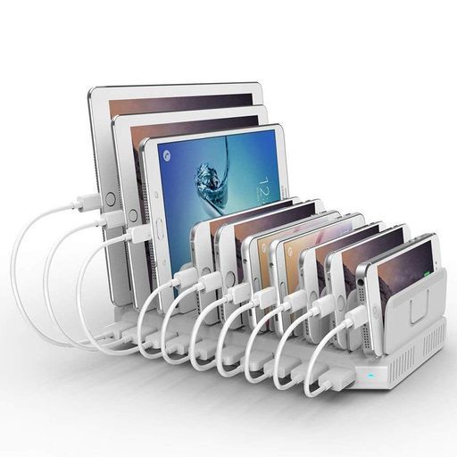 Alxum96WUSB充電ステーション10*USBAポート8台同時充電PSE認証済5V/2.4A複数台対応仕切り板間隔調整可能スマートIC内蔵