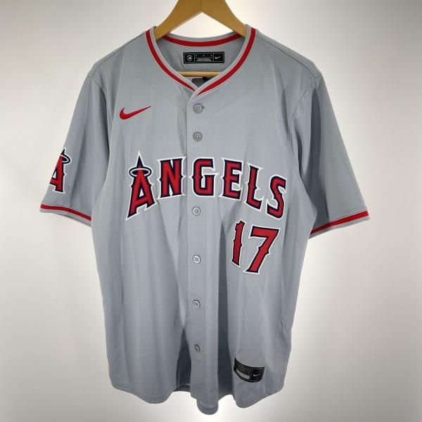 【中古】NIKE MLB 大谷翔平 エンゼルス ユニフォームシャツ サイズM グレー[91]