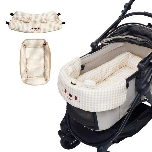 【春夏対応・中型犬ペットカートTERRA専用】PETTENAペットカートクッションセット2点セット通気性高いあごのせクッションベージュ丸洗い可能インナーライナー防水加工リバーシブル関節…